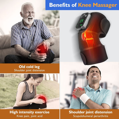 Heated Knee Massager with Heat and Vibration Massage – Wireless Portable Electric Knee Brace Wrap for Pain Relief, Arthritis, Joint Stiffness – 3-in-1 Shoulder Elbow Knee Heating Pad, Gift for Elderly