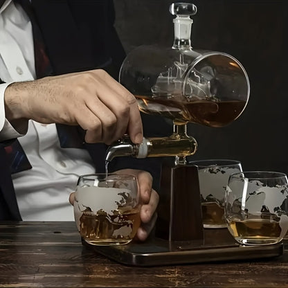 Whiskey Decanter Set 1000ml with 4 Spherical Glasses | Crystal Clear Liquor Decanter Pourer for Whiskey Wine Bourbon Scotch | Bar Accessories Gift Set for Men Home Bar Cocktail Entertaining