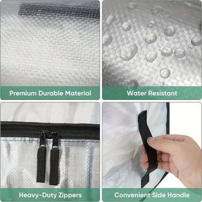 Heavy-Duty Moving Bags Set of 6 – Oversized Storage Totes with Reinforced Handles & Snap-Close Lid, Space Saver Bags for Clothes, Quilts & Moving Supplies, Transparent