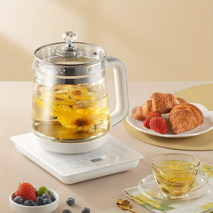 Electric Health Pot Smart Kettle 1.8L Thickened Glass 18 Smart Functions Removable Filter Multi-Functional for Tea Herbal Brewing Camping Home US Plug White