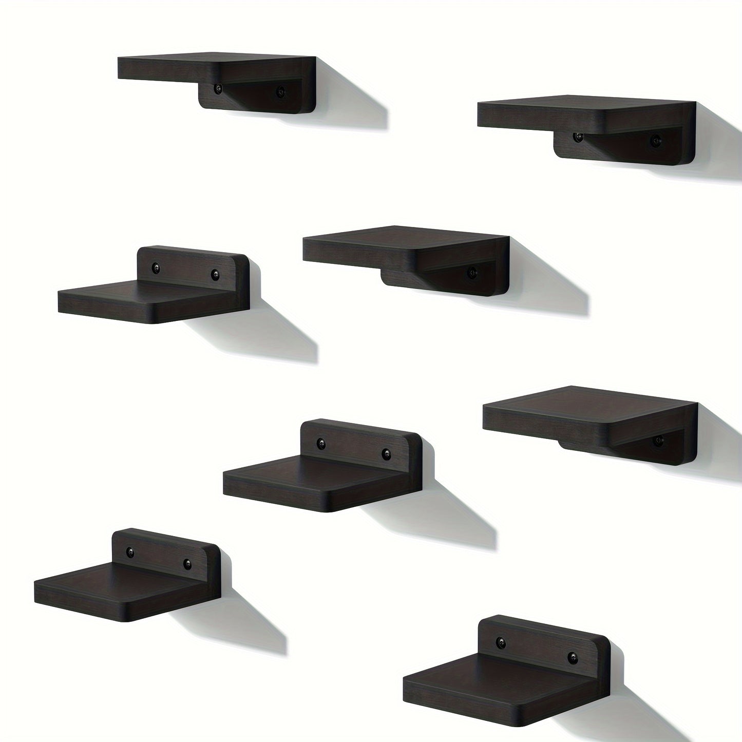 Wall Mounted Wooden Shelves Set of 8 - Small 4 Inch Floating Shelves for Bedroom, Bathroom, Kitchen & Office Decor and Storage, Rustic Style (Pure Black)
