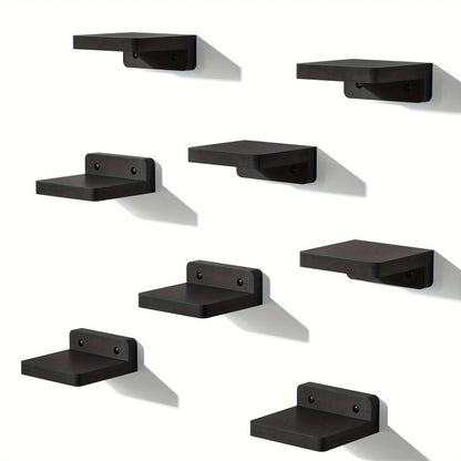 Wall Mounted Wooden Shelves Set of 8 - Small 4 Inch Floating Shelves for Bedroom, Bathroom, Kitchen & Office Decor and Storage, Rustic Style (Pure Black)