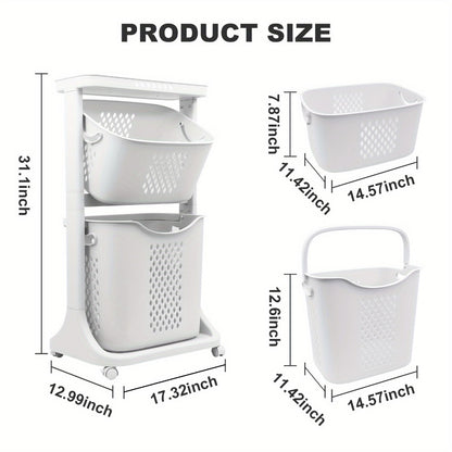 Rolling Laundry Hamper Cart with Wheels Multi-Tier | Large Capacity Laundry Basket with Removable Baskets | Wheeled Laundry Organizer for Laundry Room Bathroom Bedroom