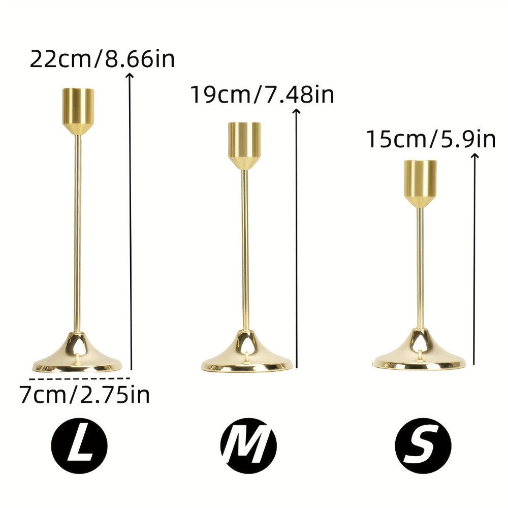 Gold Candle Holders Set of 6 – Cast Iron Single Stem Taper Candlestick Holders for Wedding Centerpieces, Candlelight Dinners, Christmas, Halloween, Thanksgiving & Anniversary Table Decor