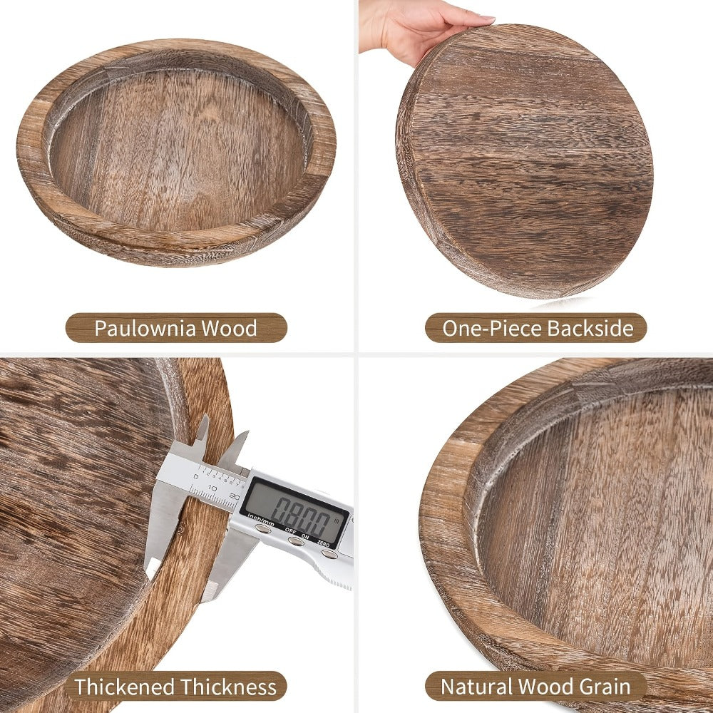 Decorative Tray for Coffee Table – Round Wave-Shaped Centerpiece Tray for Living Room, Dining Room, Kitchen Counter, Bathroom – Rustic Vintage Distressed Finish, Multipurpose Home Decor Tray