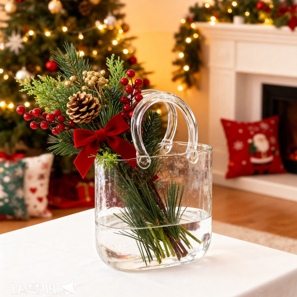 Glass Purse Vase for Flowers – Handbag Shape Clear Decorative Flower Vase, Home Table Decor, Gift
