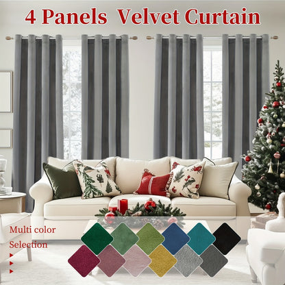 Blackout Curtains 4 Panels Velvet Thermal Insulated Noise Reducing Grommet Top Room Darkening Drapes for Living Room Bedroom Decor