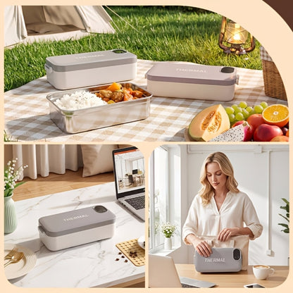 Electric Lunch Box Food Heater 3-in-1 USB Heated Bento Box, Stainless Steel Portable Warming Lunch Box with Adjustable Temperature, Thermal Insulated Leakproof Meal Prep Container for Office Travel Home