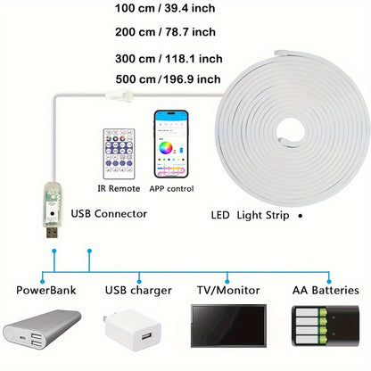 RGBIC Color Chasing LED Neon Rope Light with App & Remote Control, Music Sync, DIY Design, Multi-Color Including White, USB Powered, for Bedroom, Gaming Room, Christmas, Indoor & Outdoor Decoration