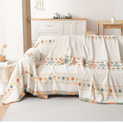 Bohemian Embroidery Chenille Sofa Cover 300GSM - Machine Washable Knit Weave Slipcover for 2 3 4 Seater Sectional Sofa No Padding, 5 Colors