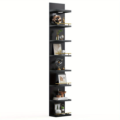 Floating Wall Shelves with LED Light - 6 & 8 Tier Wall Mounted Display Shelf Unit with Anti-Slip Rails for Bedroom, Living Room, Bathroom, Office & Dorm - Modern Space Saving Shelf (Black / White)