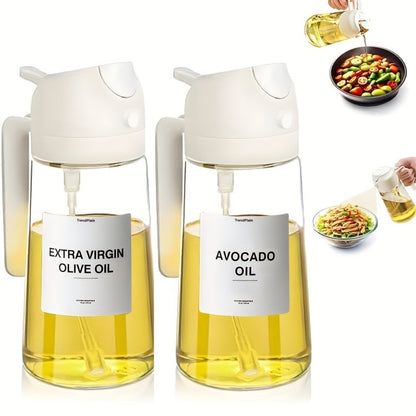 Glass Olive Oil Dispenser Bottle Set of 2 - 16oz 480ml Dual Drizzle & Spray Function, Light-Blocking Design for Fresh Oil, Kitchen Cooking Bottle