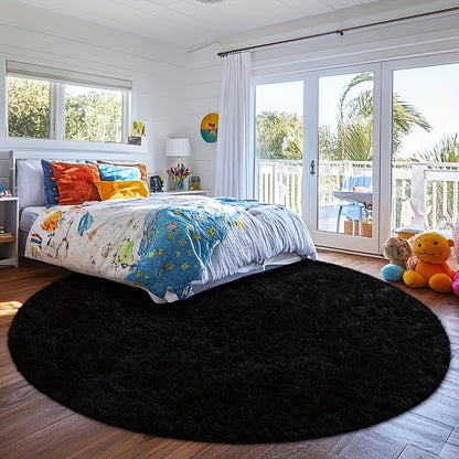 Round Shaggy Plush Rug – Soft Fluffy Circular Carpet for Bedroom & Living Room, Easy Clean