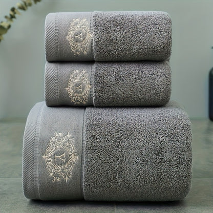 Embroidered Cotton Towel Set 3-Piece – 400g/㎡ Soft Absorbent Lint-Free Bath Towel Hand Towel Set for Home Spa Salon