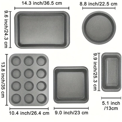 Nonstick Baking Pan Set 2 to 18pcs Carbon Steel Round Square Cake Pan Muffin Pan Bread Pan Cookie Sheet Pizza Pan Wire Rack Whisk Spatula Measuring Spoon Complete Bakeware Set