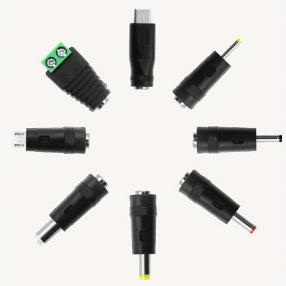 Universal 5V 2A Power Adapter 9-in-1 with 8 Tips - AC/DC 10W Power Supply Type-C Micro-USB Barrel Connectors for Router CCTV LED Strip TV Box