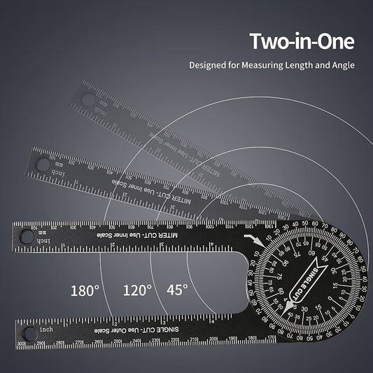 Miter Saw Protractor 7 Inch Aluminum 2-in-1 Professional Angle Finder CNC Machined Precision Laser Engraved Inside Outside Miter Angle for Carpenter Plumber Building Trades Woodworking Black