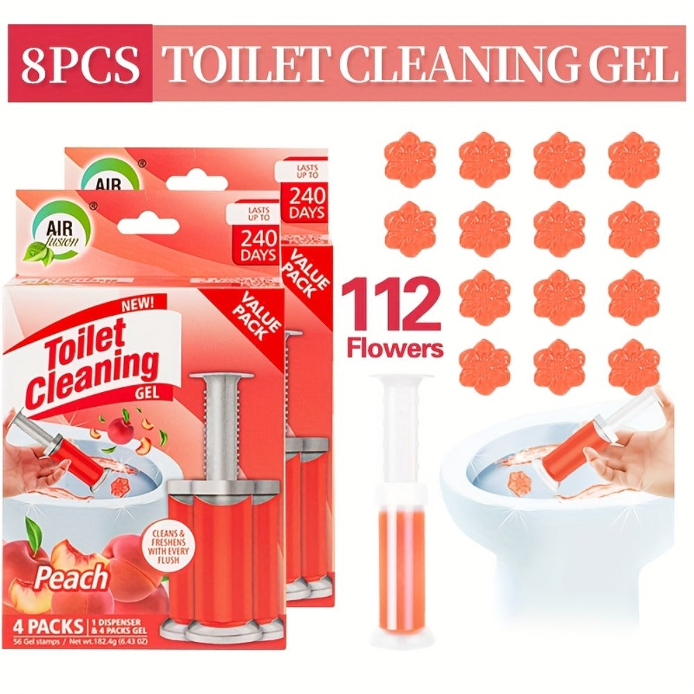 Toilet Cleaning Gel Stamp with Dispenser, Toilet Bowl Freshener & Cleaner Gel Stamps Prevent Scale & Toilet Ring, 6 Scents – Ocean, Lavender, Floral, Peach, Lemon, Pine – 4 Pcs or 8 Pcs Pack