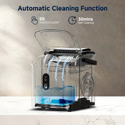 Portable Ice Maker Countertop – Bullet Ice Machine 26-29 Lbs Daily, 9 Ice Cubes in 6 Mins, Self-Cleaning, Quiet Under 45dB, with Handle, Basket & Scoop, for Home, Kitchen, Camping & RV