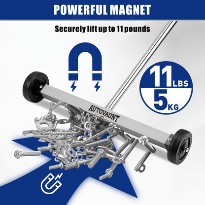 Rolling Magnetic Sweeper 17-Inch with Wheels – Heavy Duty 8.8lb Capacity Telescoping Adjustable Handle 15–38 Inch Picks Up Screws Nails Nuts for Garage Workshop Construction