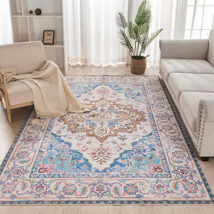 Area Rug Boho Vintage Washable Non-Slip Rug for Living Room Bedroom Traditional Woven Carpet Home Decor