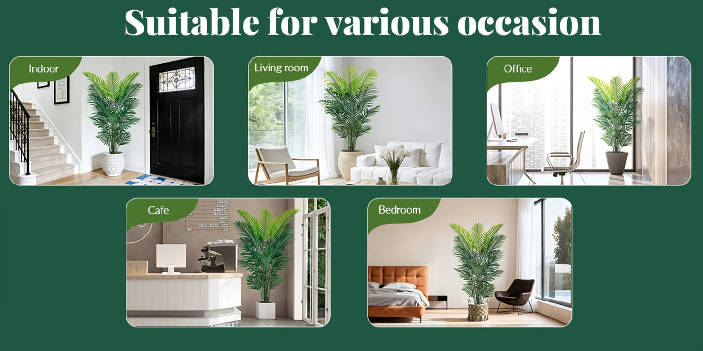 Artificial Palm Tree Fake Indoor Plant – 4/5/6FT Faux Tropical Areca Palm with Realistic Leaves, Planter Options, for Living Room Bedroom Office Patio Home Decor