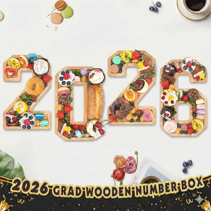 Graduation Charcuterie Board Decorations 4pcs Wooden Number Box with 14 Balloons – 2026 GRAD Fillable Party Supplies
