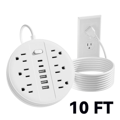 Surge Protector Power Strip 12-in-1 with 6 AC Outlets 4 USB-A 2 USB-C Flat Plug Wall Mount Overload Protection Desk Charging Station for Home Office Travel