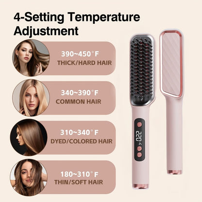 Hair Straightening Brush | 30-60 Sec Fast Heating | 3 Temperature Settings | Wide-Spaced Smooth Glide Teeth | Tangle-Free Anti-Winding Anti-Damage | Professional Hair Straightener Comb Gift for Women