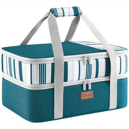 Insulated Casserole Carrier for Hot or Cold Food - Casserole Dish Carrying Case with Leak Proof Aluminum Foil Lining Fits 9x13 Baking Dish, Portable Food Warmer Bag for Potluck Picnic Cookout and Party, Single or Double Decker in 5 Colors