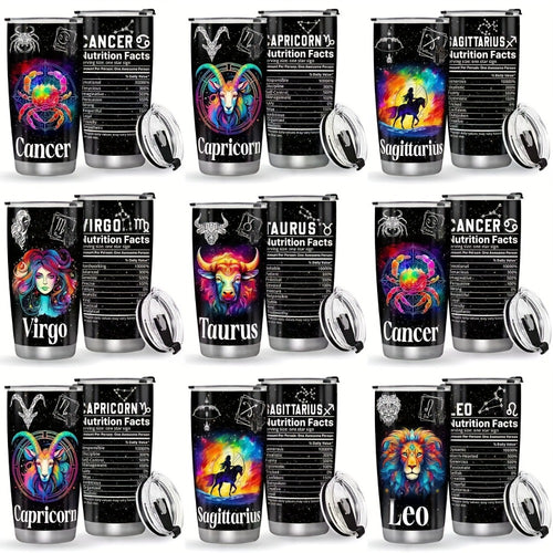 Zodiac Sign Insulated Tumbler 20oz Stainless Steel Travel Cup with Lid & Straw Hot Cold Drinks Horoscope Coffee Mug Gift for Men Women Birthday Christmas