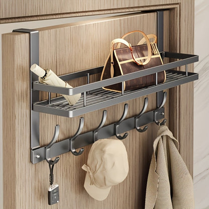 Over-the-Door Storage Rack with Hooks – Metal Multifunctional Organizer for Bedroom Bathroom Kitchen, 4/5/6/8 Hook Options in Gray & Black