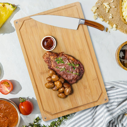 Cutting Board with Juice Groove – Non-Slip Chopping Board & Cheese Platter for Meat, Cheese, Bread, Vegetables & Fruits, XL & Bamboo Options, Kitchen Gadget Gift for Home, Dorm & Holiday Gatherings