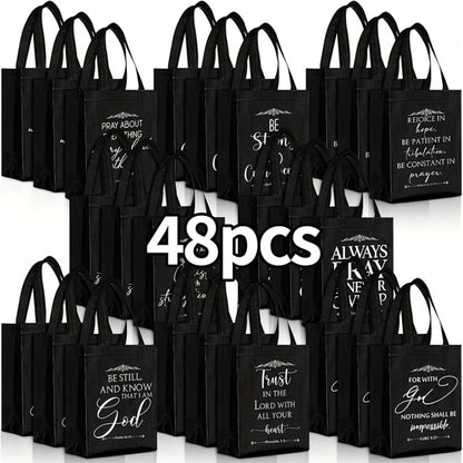 Christian Gift Bags Bulk with Handle – 24/48 Pcs Bible Verse Religious Reusable Bags Medium Size for Church Visitors Baptism Wedding Party Favors Father’s Day Black