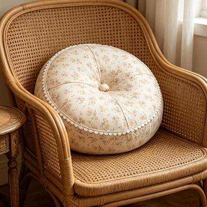 Round Floor Cushion Floral Tatami Seat Cushion for Living Room Bedroom Window, Boho Meditation Pillow for Reading & Yoga, Rustic Style Decorative Floor Pillow, Available in Green, Pink, Tangerine