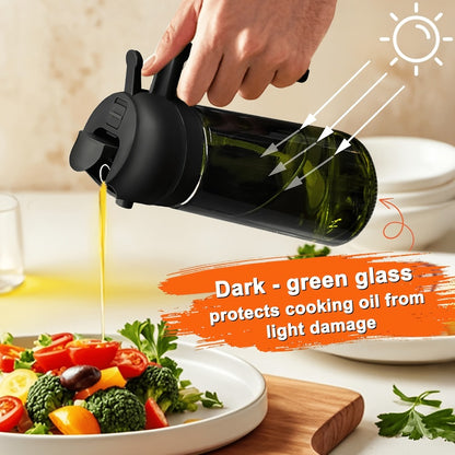 Glass Olive Oil Dispenser Bottle Set of 2 - 16oz 480ml Dual Drizzle & Spray Function, Light-Blocking Design for Fresh Oil, Kitchen Cooking Bottle