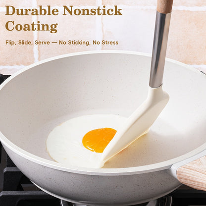 Cookware Set 12 Piece Pots and Pans Set Non-Stick Granite Coating with Frying Pans Casserole Saucepan Glass Lids Pan Protectors Compatible with All Stovetops Including Induction