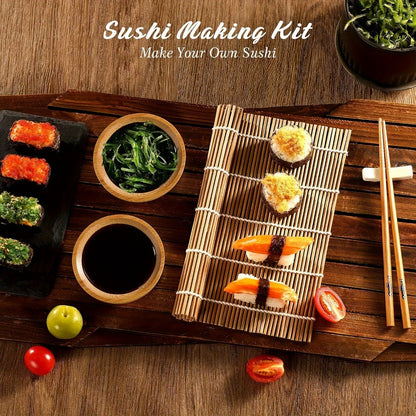 Sushi Making Kit 22-in-1 with Bamboo Rolling Mats Chef Knife Triangle Nigiri Gunkan Molds Chopsticks Beginner Guide – Complete DIY Sushi Set for Home Kitchen Japanese Cooking Gift