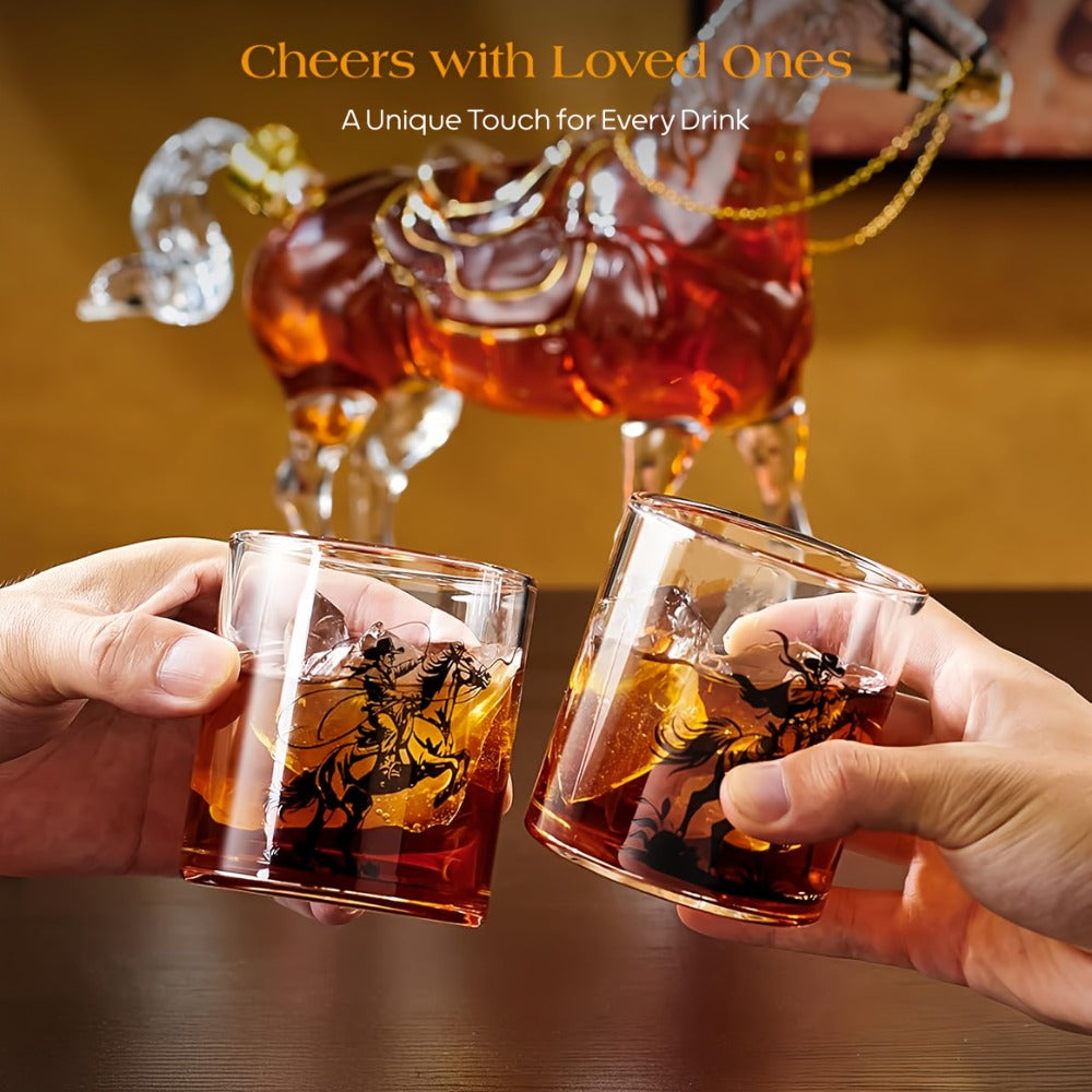 Horse Whiskey Decanter Set with 2 Cowboy Glasses – Western Bar Gift for Men, Bourbon Vodka Liquor Dispenser, Cowboy Style Home Bar Decanter