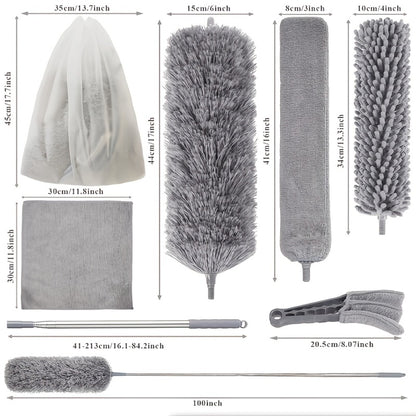 Microfiber Duster Kit with 100 Inch Extension Pole Extendable Bendable Washable Feather Duster for High Ceiling Fan Cobweb Blinds Furniture Car 9 Pack 12 Pack