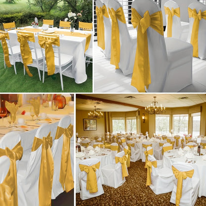 Satin Chair Sashes Bows 50pcs – 7x108 Inch Chair Waist Belt Bow Ties for Wedding Reception, Banquet, Party, Hotel & Event Chair Cover Decoration