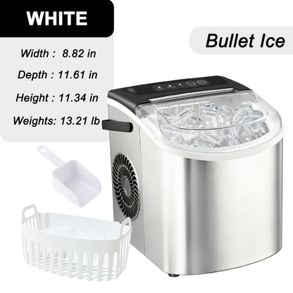Ice Maker with Basket & Scoop – 26 Lbs/Day Countertop Bullet Ice Machine, 9 Cubes in 6 Mins, Self-Cleaning, 5 Colors Pink White Green Silver Black, for Home, Kitchen, Office, Bar, RV & Camping