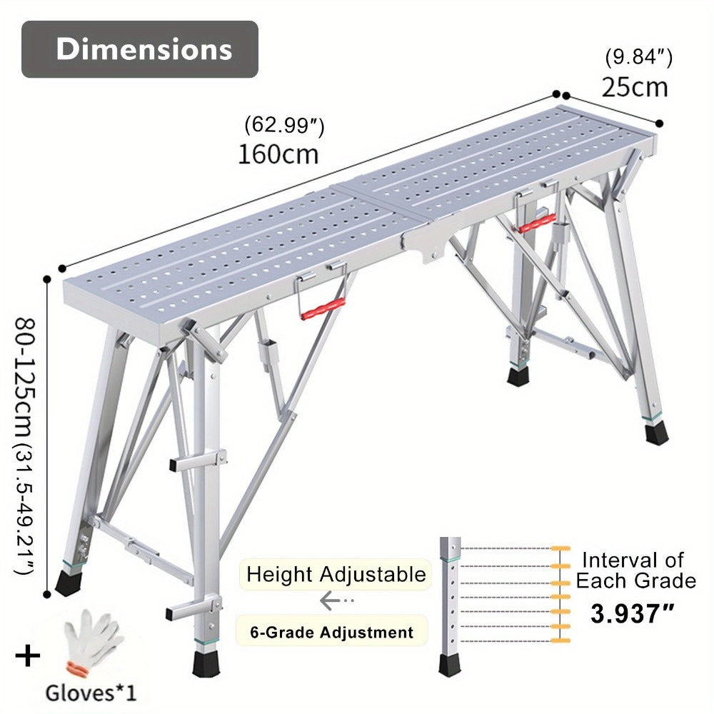Adjustable Folding Scaffolding Work Platform 800 lbs, Portable Drywall Bench Step Ladder with Anti-Slip Feet & Safety Lock, Height 31.5"-49.2", for Painting, Cleaning, Car Washing & Decorating