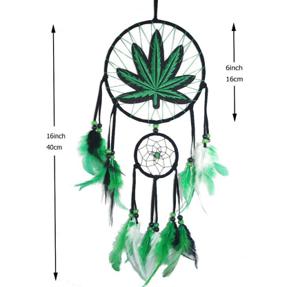 Bohemian Dream Catcher with Feathers & Leaf Embroidery – Boho Wall Hanging Decor for Bedroom, Bedside, Cabin & Living Room – Handcrafted Woven Dreamcatcher Gift for Women and Men