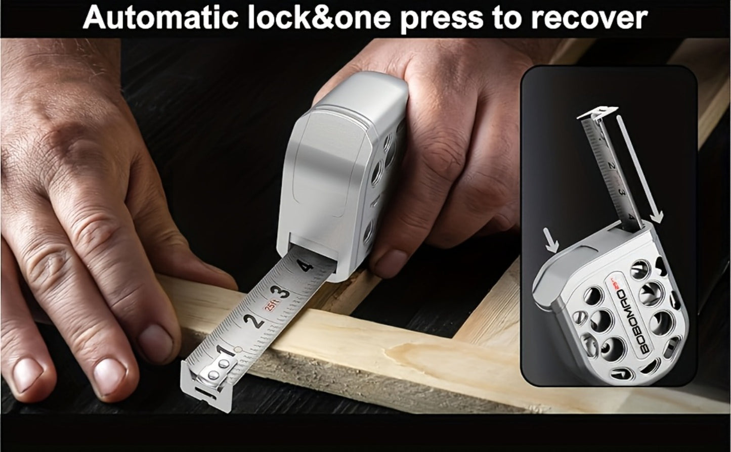 Measuring Tape 25FT Stainless Steel – Self-Locking Tape Measure with Anti-Rust Blade, Strong Magnetic Bottom, Hollow Design, Portable for Household & Woodworking