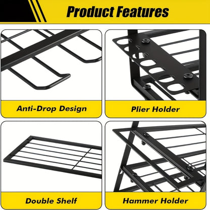Wall Tool Storage Rack Heavy Duty Metal Organizer - 4 Layer Cordless Drill Holder Clamp Bracket Workbench Wall Mount Space Saving Workshop Garage Storage