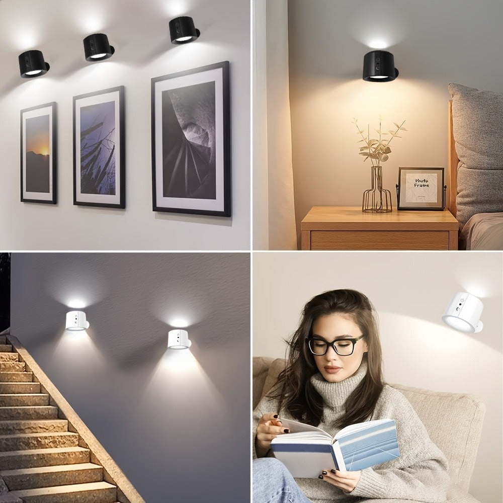 Rechargeable Wall Sconce LED Reading Light - GVTCO Magnetic 360° Rotation Wall Lamp with Remote Control, 3 Color Temperatures, Dimmable, 1200mAh Battery, USB-C Charging for Bedroom, Bedside & Hallway