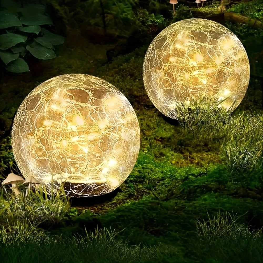 Solar Garden Lights Cracked Glass Ball – LED Outdoor Decorative Solar Lawn Lights IP44 Waterproof with Ground Stake for Garden, Yard, Pathway & Lawn – Set of 2 or 4