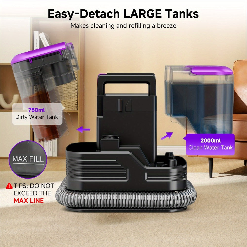 Portable Upholstery Cleaner Machine 30Kpa – Carpet & Spot Cleaner with Dual Brush Head for Deep Stain Removal on Carpet, Couch, Car Seat, Stairs & Pet Messes