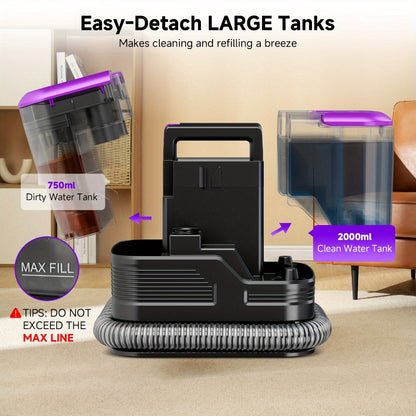 Portable Upholstery Cleaner Machine 30Kpa – Carpet & Spot Cleaner with Dual Brush Head for Deep Stain Removal on Carpet, Couch, Car Seat, Stairs & Pet Messes